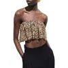 Mango Leopard Print Strapless Top In Brown
