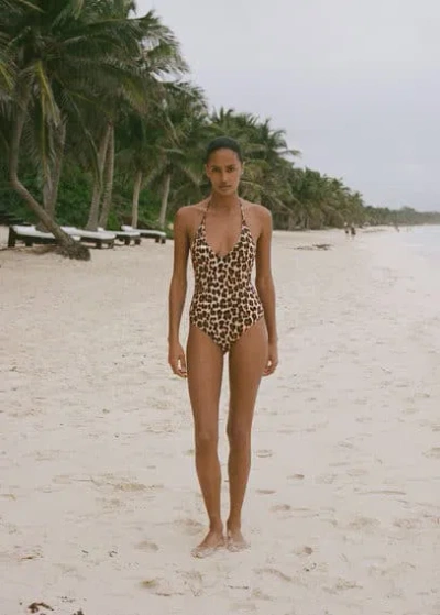 Mango Leopard Print Swimsuit Brown In Marron