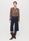 Mango Leopard Satin Blouse With Tie In Brown