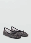 Mango Animal Print Mesh Ballerina Flat In Black