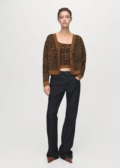 Mango Top Maille Léopard Marron Moyen - Femme - M -  In Brown