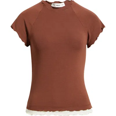 Mango Lettuce Edge Layered Top In Brown