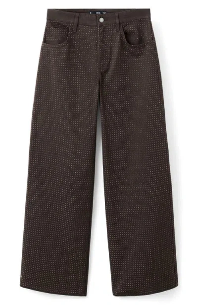 Mango Libra Embellished Wide Leg Jeans In Brown