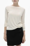 Mango Pull-over Maille Fine Col Rond In Ecru
