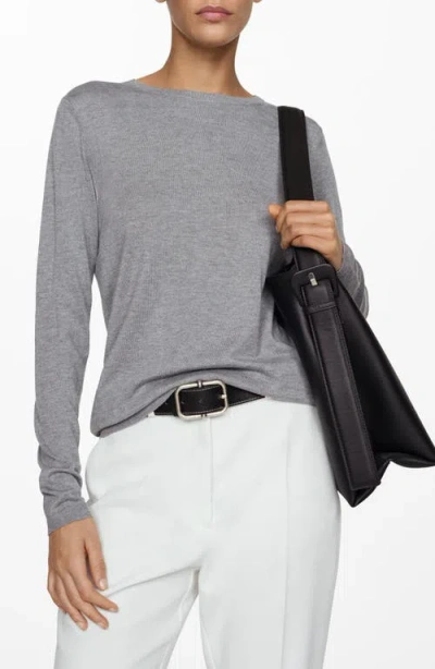 Mango Lightweight Crewneck Sweater In Light Heather Grey