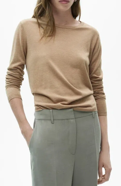 Mango Lightweight Crewneck Sweater In Medium Brown