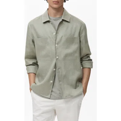 Mango Lightweight Linen Overshirt In Green