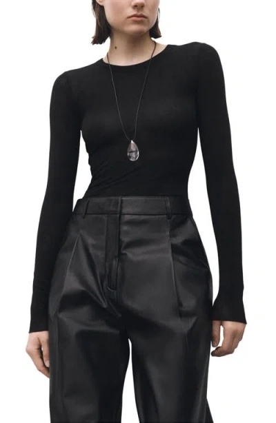 Mango Lightweight Long Sleeve Top In Black