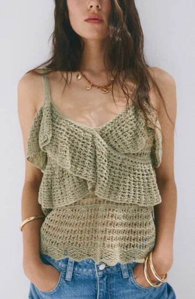 Mango Limens Open Knit Tank In Green