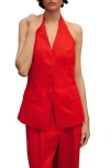 Mango Limona Linen Halter Vest In Red