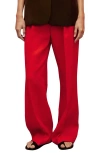 Mango Limona Pleat Front Wide Leg Linen Pants In Red