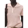 Mango Limusin Metallic Open Stitch Polo Sweater In Pink
