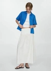 Mango Short Sleeve Linen-blend Shirt Ink Blue In Bleu Encre