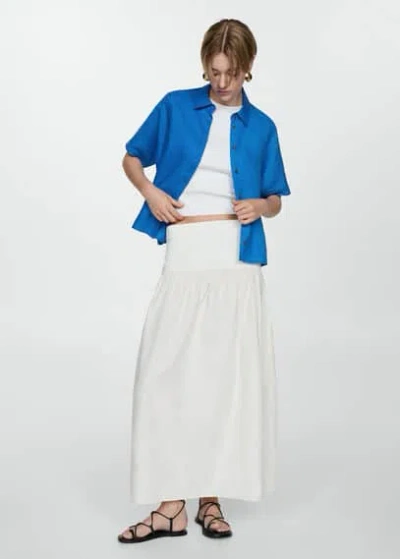 Mango Short Sleeve Linen-blend Shirt Ink Blue In Bleu Encre
