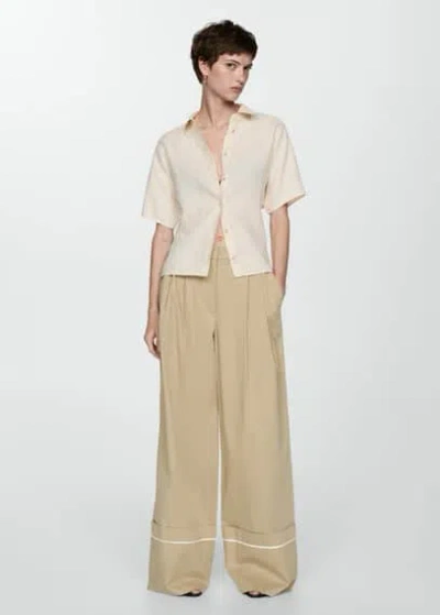 Mango Short Sleeve Linen-blend Shirt Sand In Sable