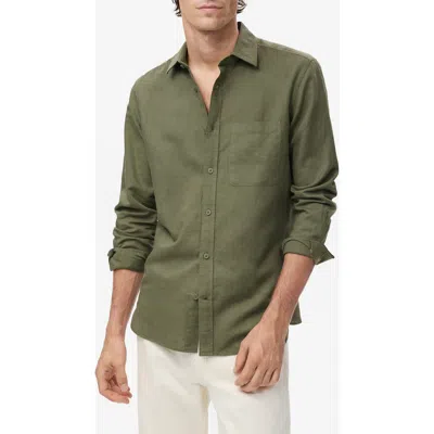 Mango Linen & Cotton Blend Button-up Shirt In Green