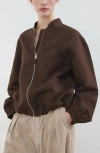Mango Linen & Cotton Bomber Jacket In Brown