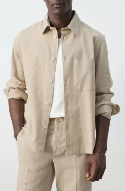 Mango Linen & Cotton Button-up Shirt In Neutral