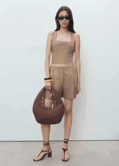Mango Linen Bermuda Shorts Brown