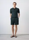 Mango Linen Bermuda Shorts With Drawstring Detail In Dark Green