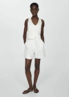 Mango Bermuda Lin Pinces In Blanc