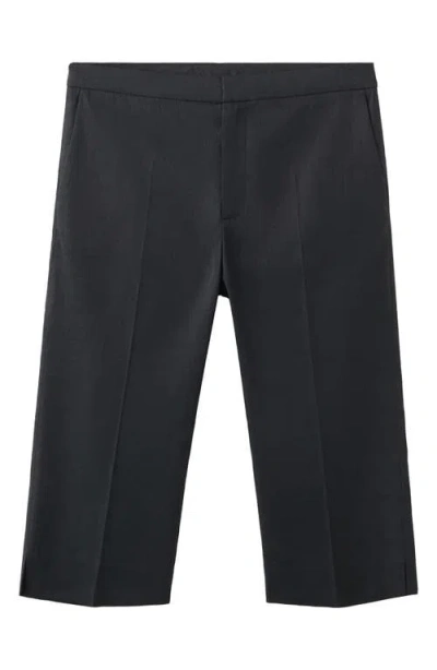 Mango Linen Blend Capri Pants In Black