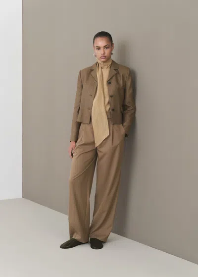 Mango Linen Blend Crop Blazer Chocolate
