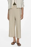 Mango Linen Blend Crop Wide Leg Pants In Beige