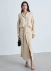 Mango Linen Blend Draped Midi Skirt Gold In Gold