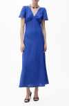 Mango Floral Linen-blend Dress Blue In Blue