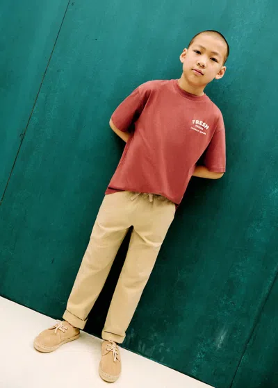 Mango Kids' Linen-blend Elastic Waist Trousers Beige