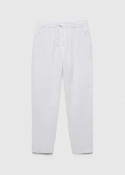 Mango Linen-blend Elastic Waist Trousers White