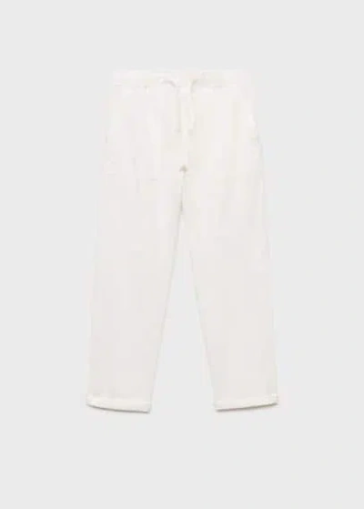 Mango Kids' Linen-blend Elastic Waist Trousers White