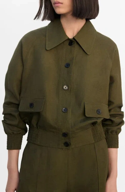 Mango Linen Blend Jacket In Green