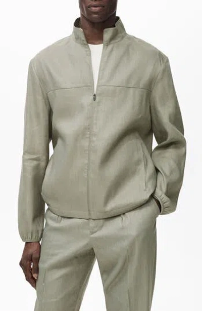 Mango Linen Blend Jacket In Gray