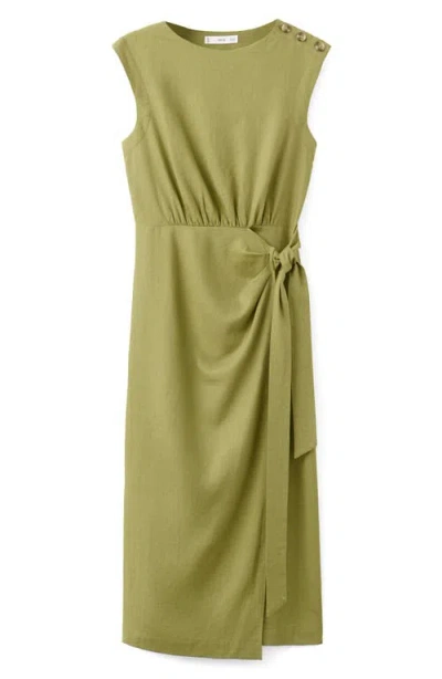 Mango Linen Blend Midi Dress In Green