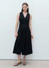 Mango Linen Look Tie Waist Button Up Midi Dress In Black