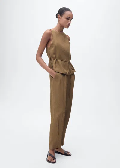 Mango Linen-blend Pleated Trousers Green