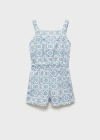 Mango Linen-blend Printed Jumpsuit Blue In Blue