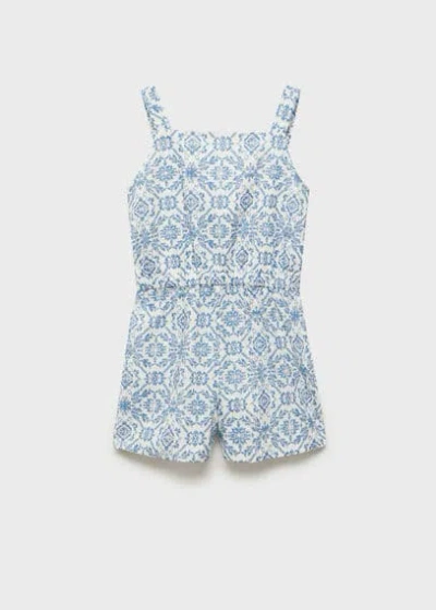 Mango Kids' Linen-blend Printed Jumpsuit Blue