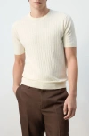 Mango Linen Blend Rib T-shirt In White