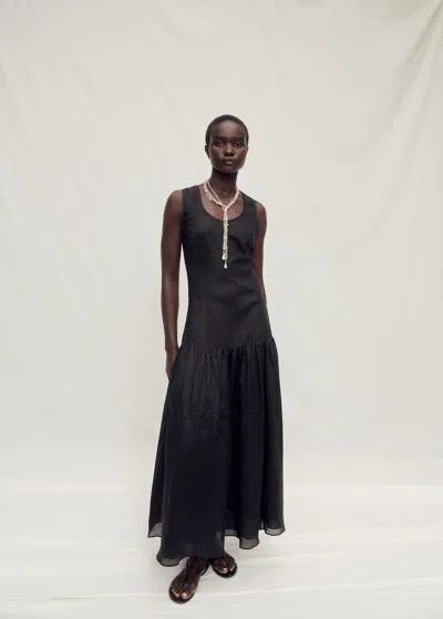 Mango Linen Blend Ruffle Dress Black