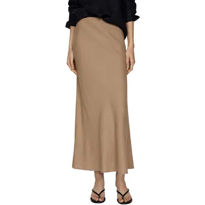 Mango Linen Blend Skirt In Medium Brown