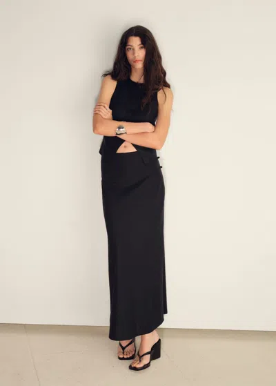 Mango Linen Blend Straight Skirt Black