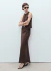 Mango Linen Blend Straight Skirt Chocolate