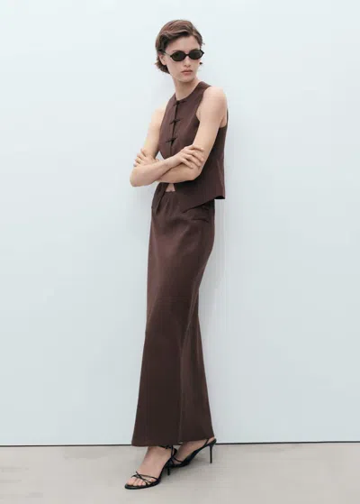 Mango Linen Blend Straight Skirt Chocolate