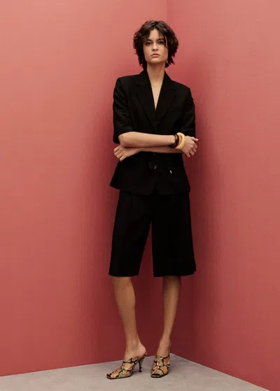 Mango Linen Blend Suit Bermuda Shorts Black