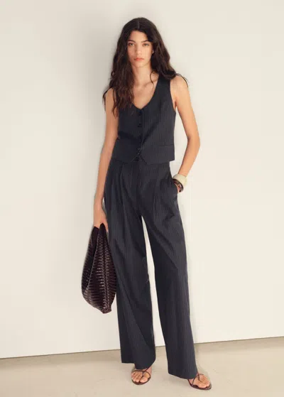 Mango Linen-blend Suit Waistcoat Navy In Black