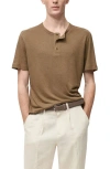 Mango Linen Blend T-shirt In Khaki