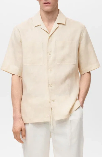 Mango Linen Bowling Camp Shirt In Neutral